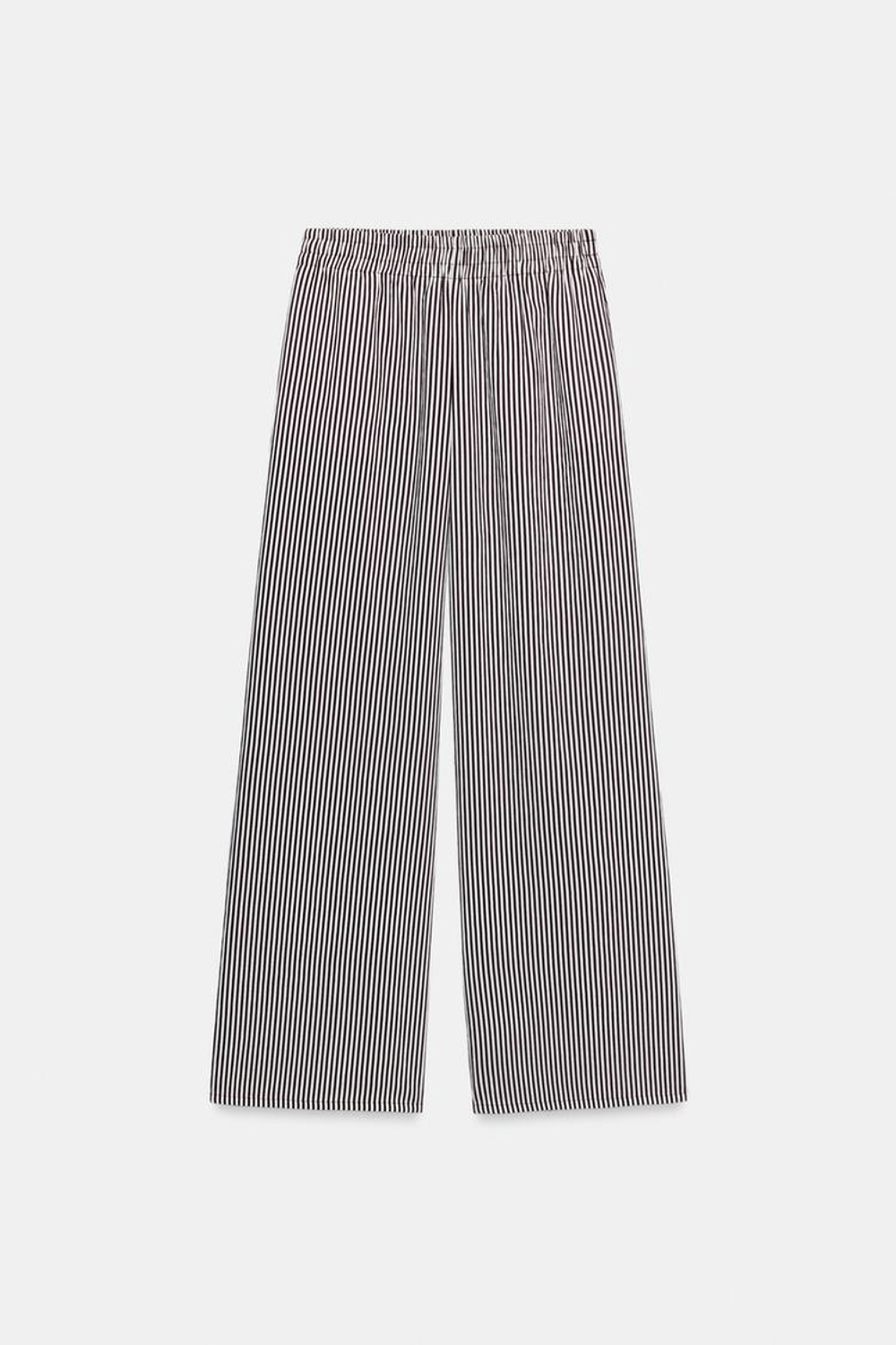 ZARA ШИРОКИЕ БРЮКИ В ПОЛОСКУ, КОРИЧНЕВЫЙ/БЕЛЫЙ
