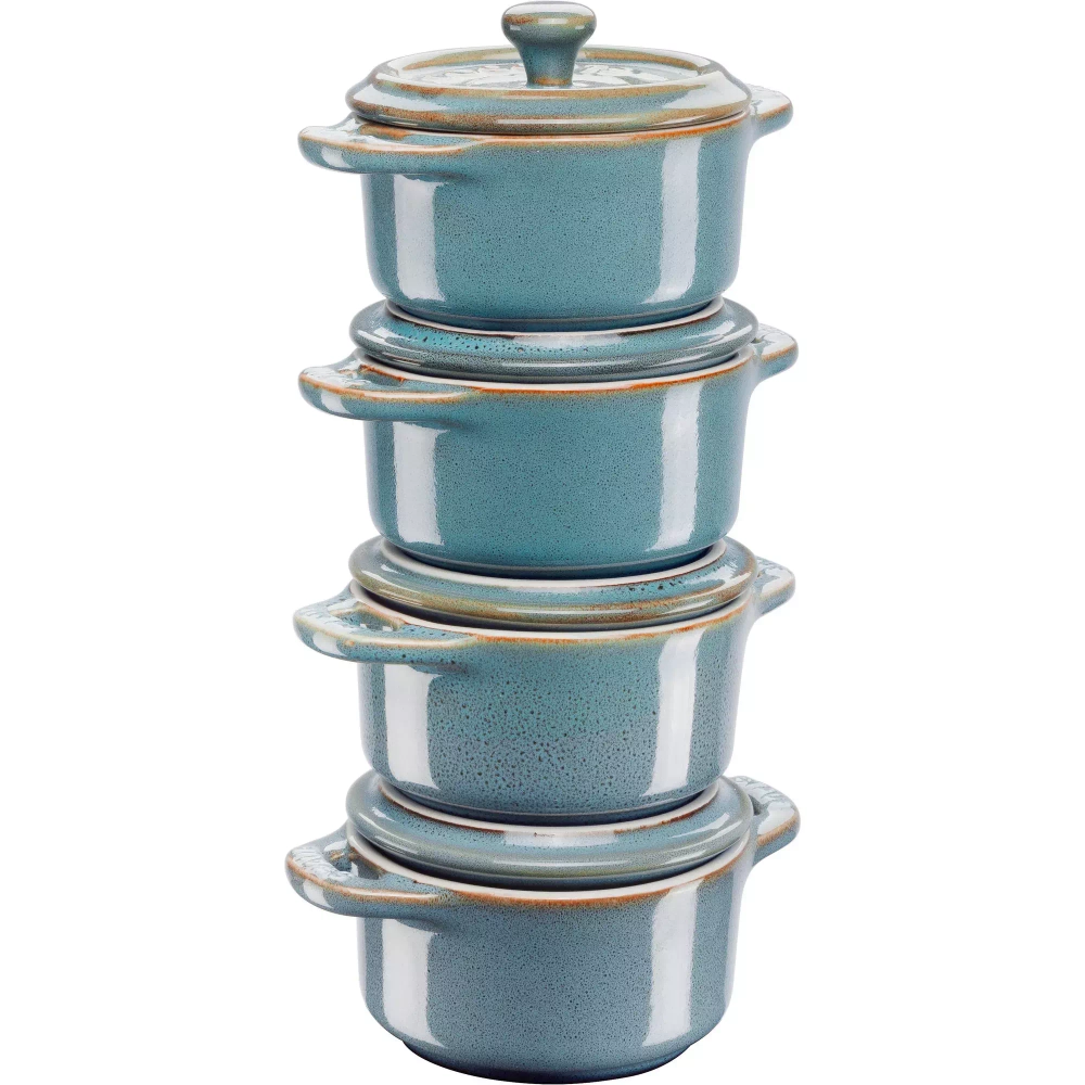 STAUB - Набор из 4 мини-кокотниц 200мл 10см античная бирюза / артикул   40508-159-0  / GTIN 3272340049965