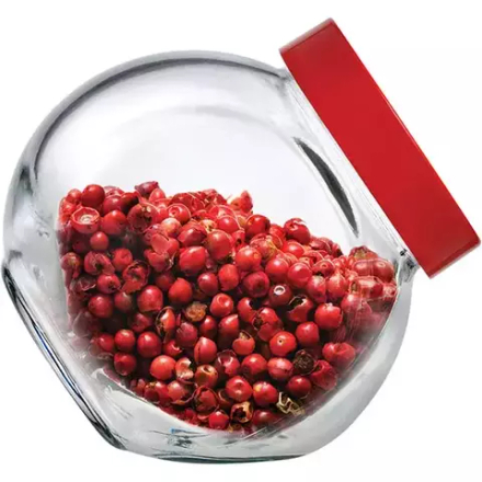 Банка круглая с крышкой «Бэлла» стекло,пластик 200мл D=75,H=83мм прозр.,красный