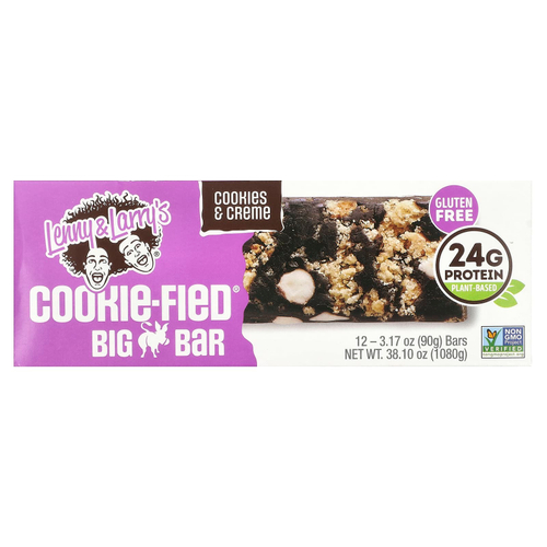 Lenny & Larry's, Cookie-Fied® Big Bar, печенье и крем, 12 батончиков, 90 г (3,17 унции)