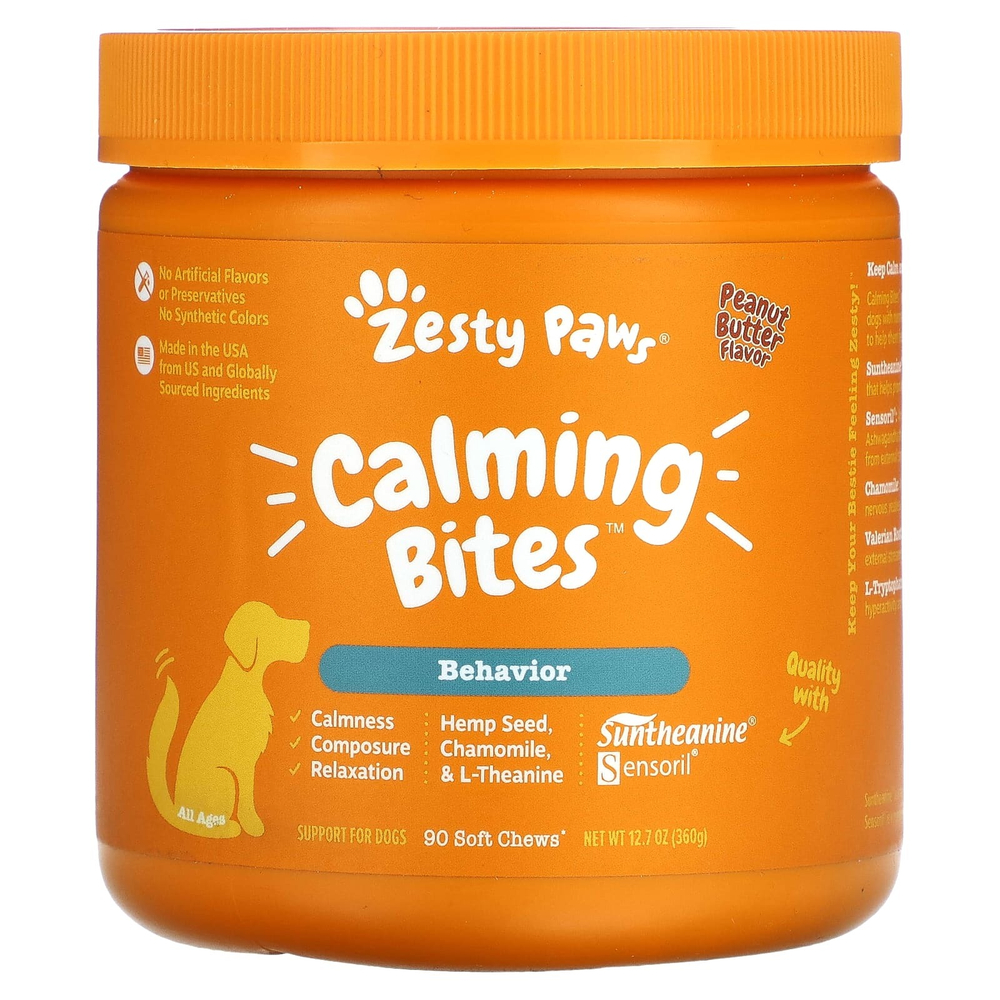 Zesty Paws, Calming Bites ™, для собак, для всех возрастов, арахисовая паста, 90 жевательных таблеток, 360 г (12,7 унции)