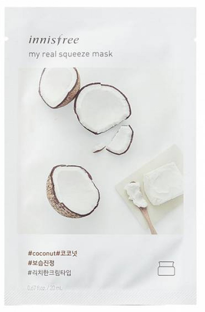 Маска для лица Innisfree My Real Squeeze Mask Coconut тканевая кремовая Кокос 20 мл