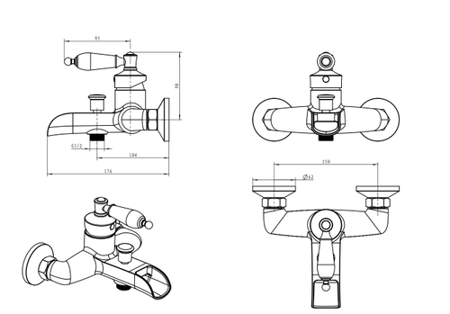 Boheme Смеситель для ванны Vogue хром с черной керамикой