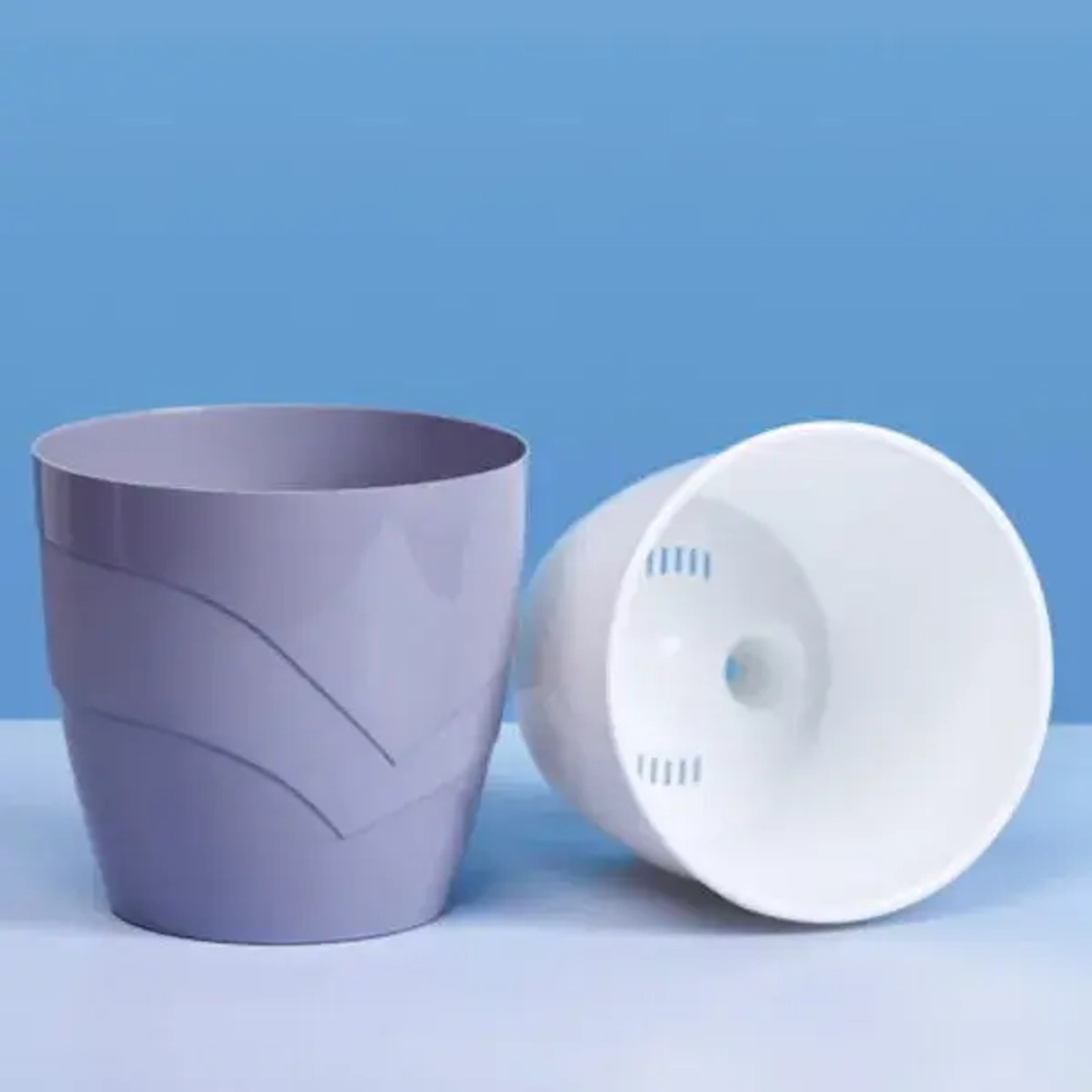 Кашпо для цветов пластиковое 1,2л d-13см»Грация» со вставкой серый шёлк