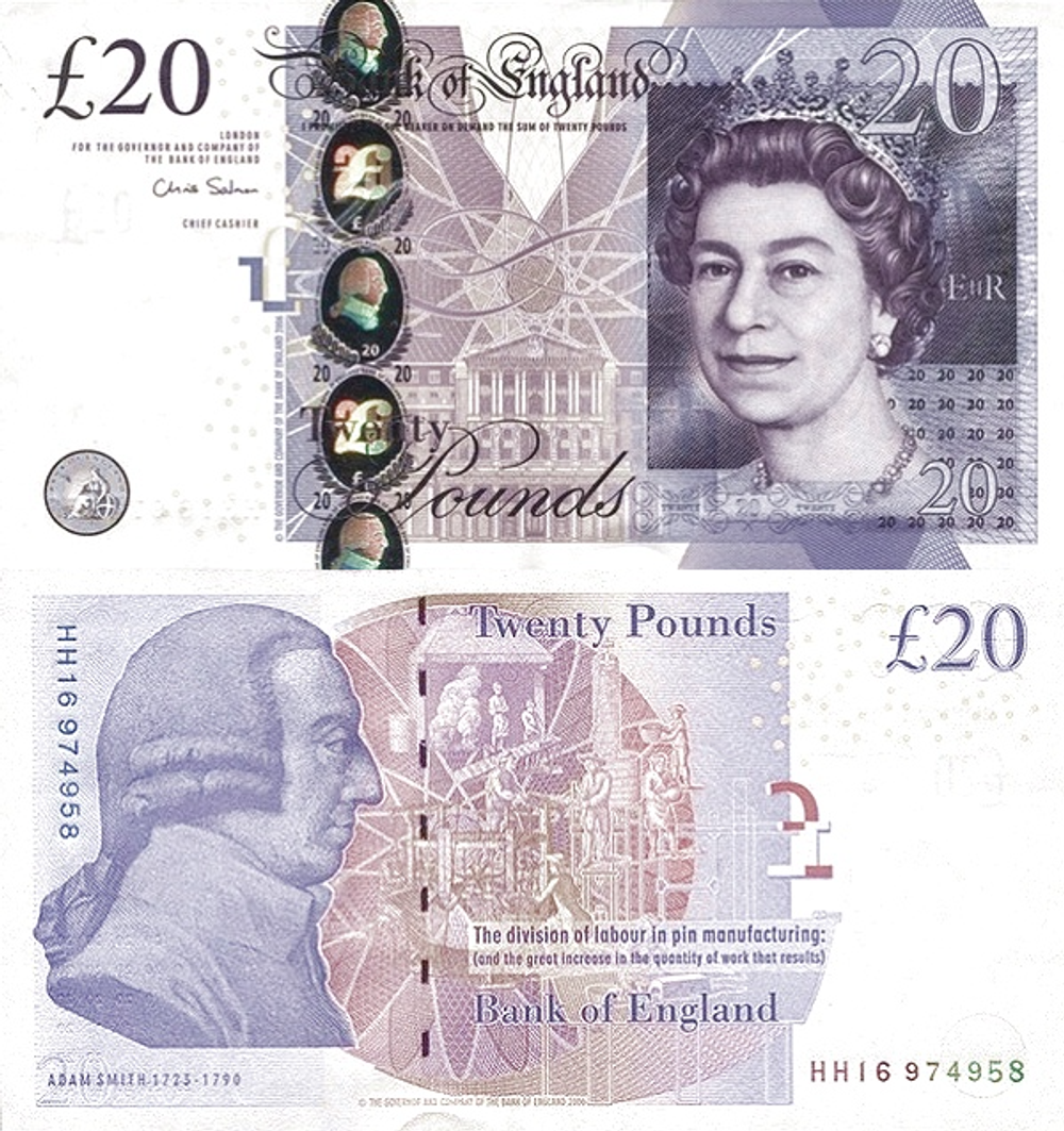 Великобритания 20 фунтов 2006 Адам Смит UNC