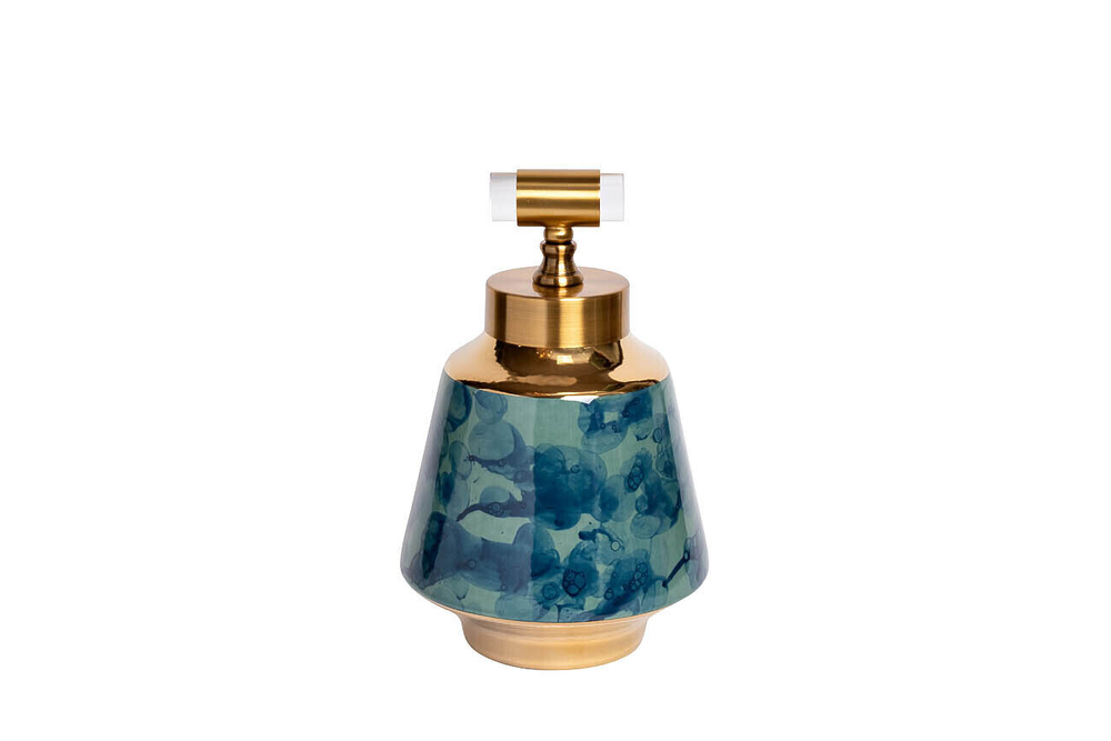 Ваза Garda Decor керамическая с крышкой сине-бирюзовая