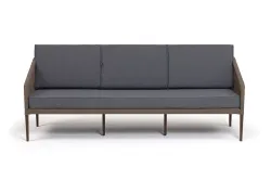 "Канны" диван 3-местный плетеный из роупа, каркас алюминий коричневый (RAL8016) муар, роуп коричневый круглый, ткань темно-серая 027