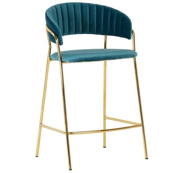 Полубарный стул Turin бирюзовый с золотыми ножками
