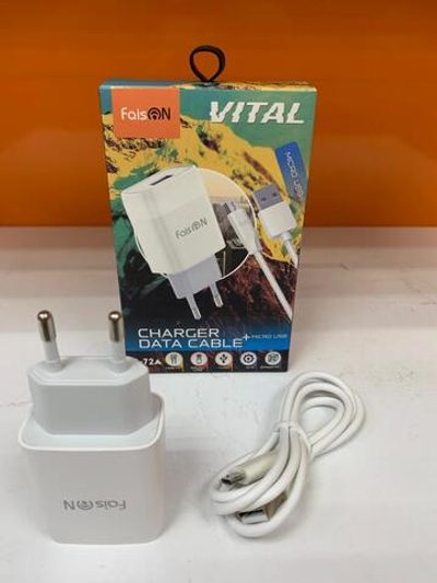 Блок питания сетевой 1 USB FaisON C-72A, Vital, 2100mA, кабель микро USB, цвет: белый