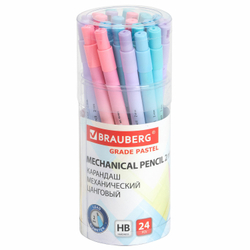 Карандаш механический цанговый 2 мм, BRAUBERG GRADE PASTEL, HB, встроенная точилка, корпус ассорти, 181961