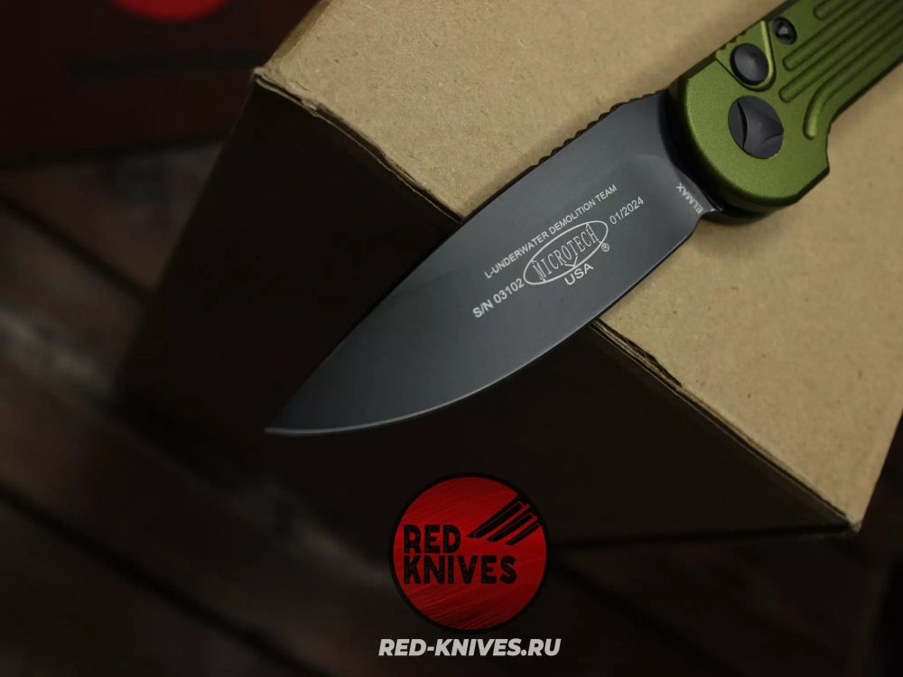 Нож MIcrotech LUDT - зеленая рукоять, черный клинок (эксклюзив RED-Knives) RK-463