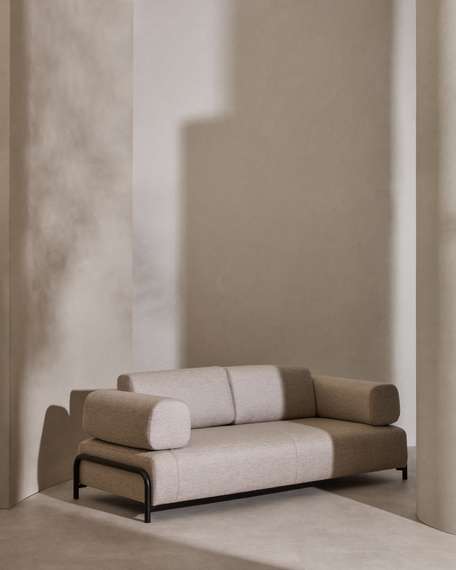 Трехместный диван Compo, бежевый, серый каркас