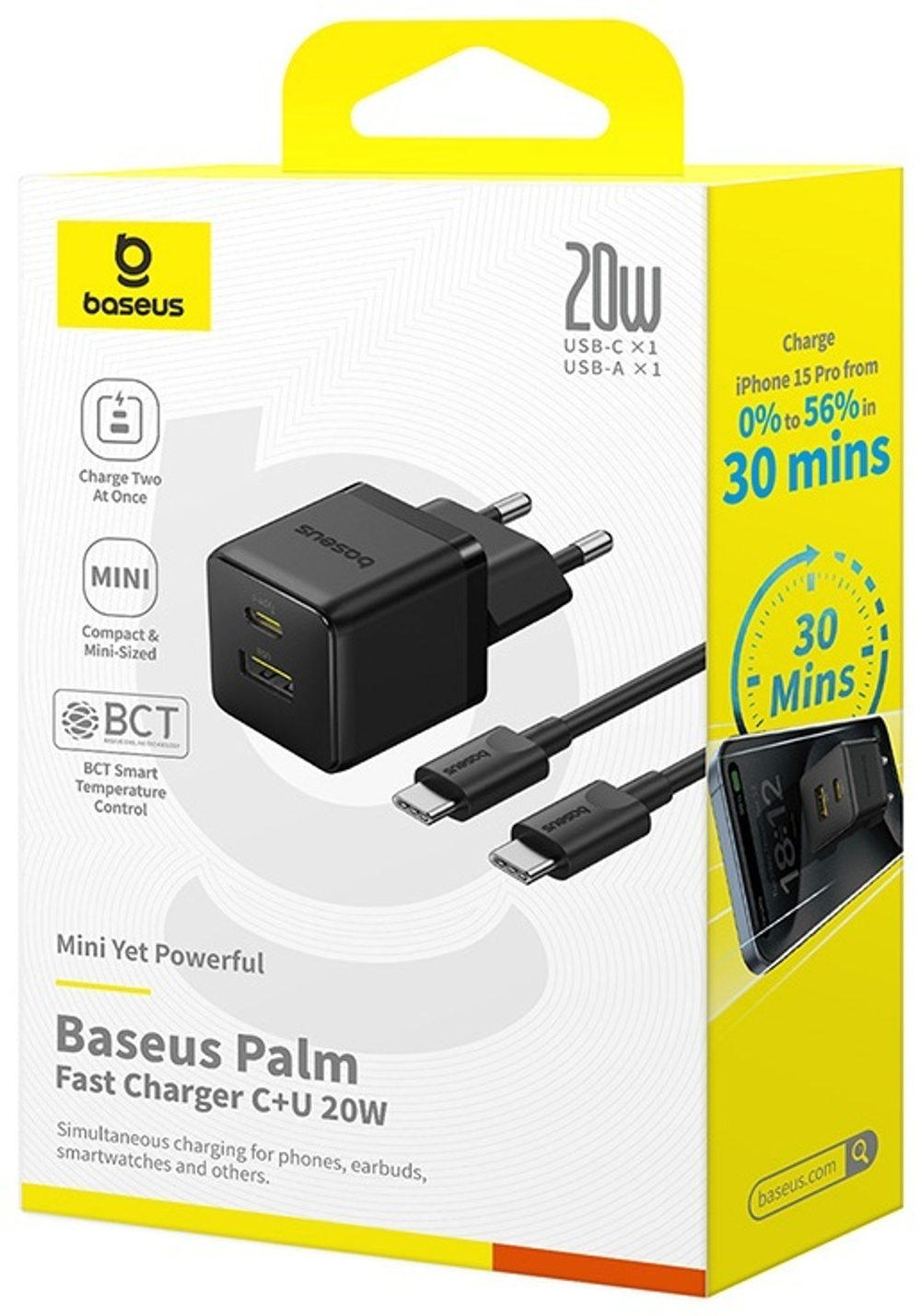 Зарядное устройство Baseus Palm USB Type-C, USB черный