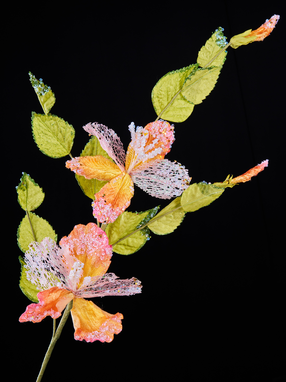 Веточка гибискуса 18х81см ChristmasDeLuxe розово-оранжевая