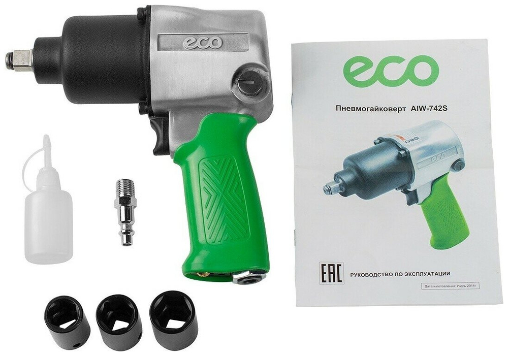 Пневмогайковерт 1/2'' 742Nm ECO AIW-742S (7500 об/мин, 218 л/мин, головки 17,19,21 мм)(AIW-742S)