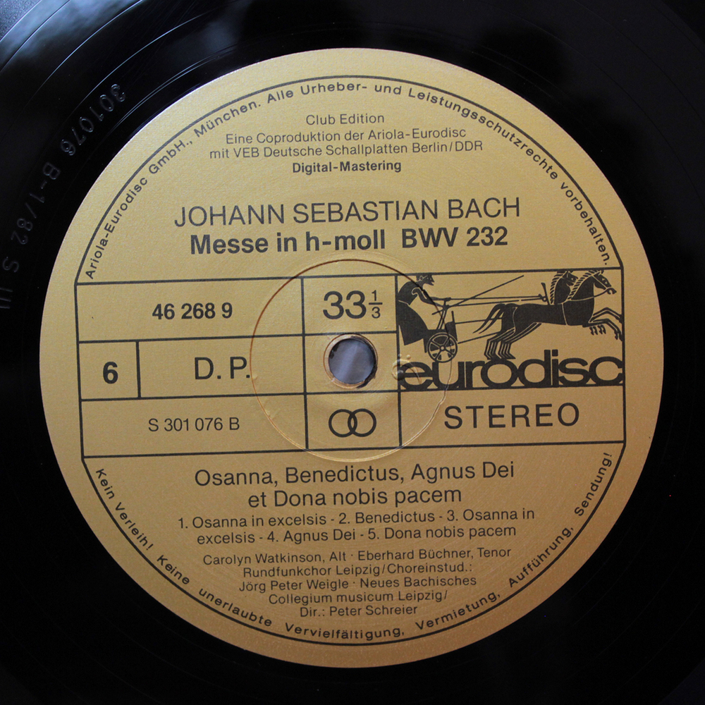 Peter Schreier, Popp, Watkinson, Adam, Buchner, Lorenz / Johann Sebastian Bach: Messe In H-moll BWV 232 (3LP)