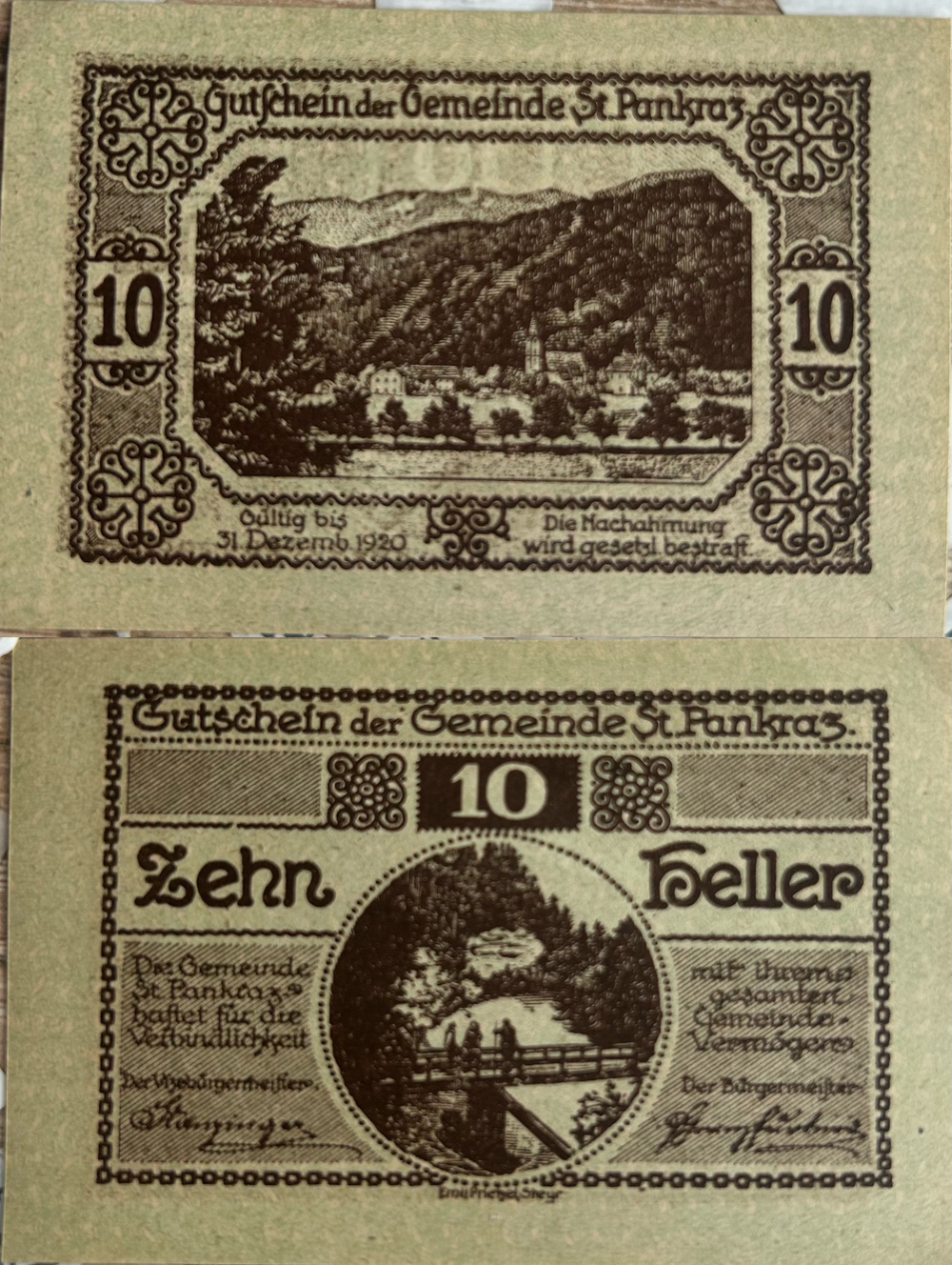 Австрия 10 геллеров 1920 Санкт-Панкрац aUNC