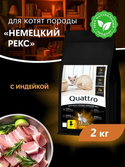 Корм сухой для котят породы Немецкий рекс, с индейкой, 2 кг, QUATTRO