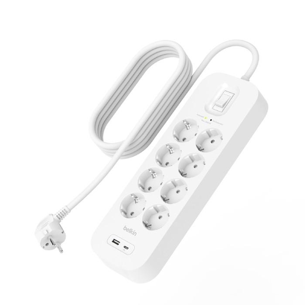 Сетевой фильтр Belkin Connect (2 м) (SRB003) 8 розеток | Порты: USB-C, USB-A; поддержка PD