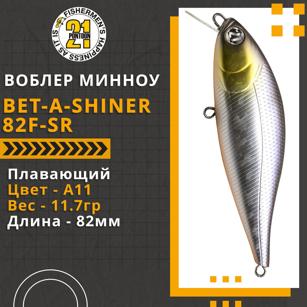 Воблер для рыбалки Pontoon21 Bet-A-Shiner 82F-SR, 82мм, 11.7 гр., 0.1-0.3 м., цвет A11