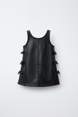 ZARA САРАФАН ПОД КОЖУ С ЗАВЯЗКАМИ, ЧЕРНЫЙ