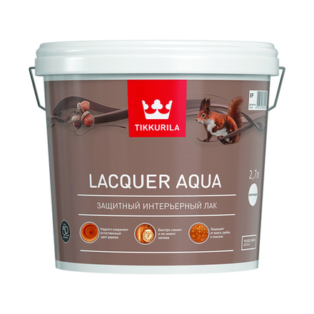 Лак полуглянцевый Lacquer Aqua (Лак Аква) TIKKURILA 2,7 л бесцветный (база EP)