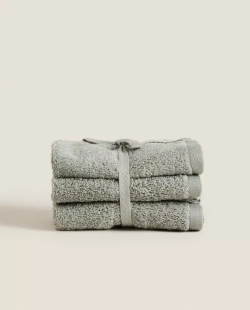 ZARA HOME (НАБОР ИЗ 3 ШТ.) ПОЛОТЕНЦЕ ИЗ ВЫСОКОКАЧЕСТВЕННОГО ХЛОПКА, ЗЕЛЕНЫЙ