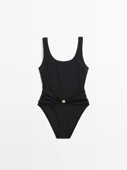 Massimo Dutti Купальник со стразами, черный