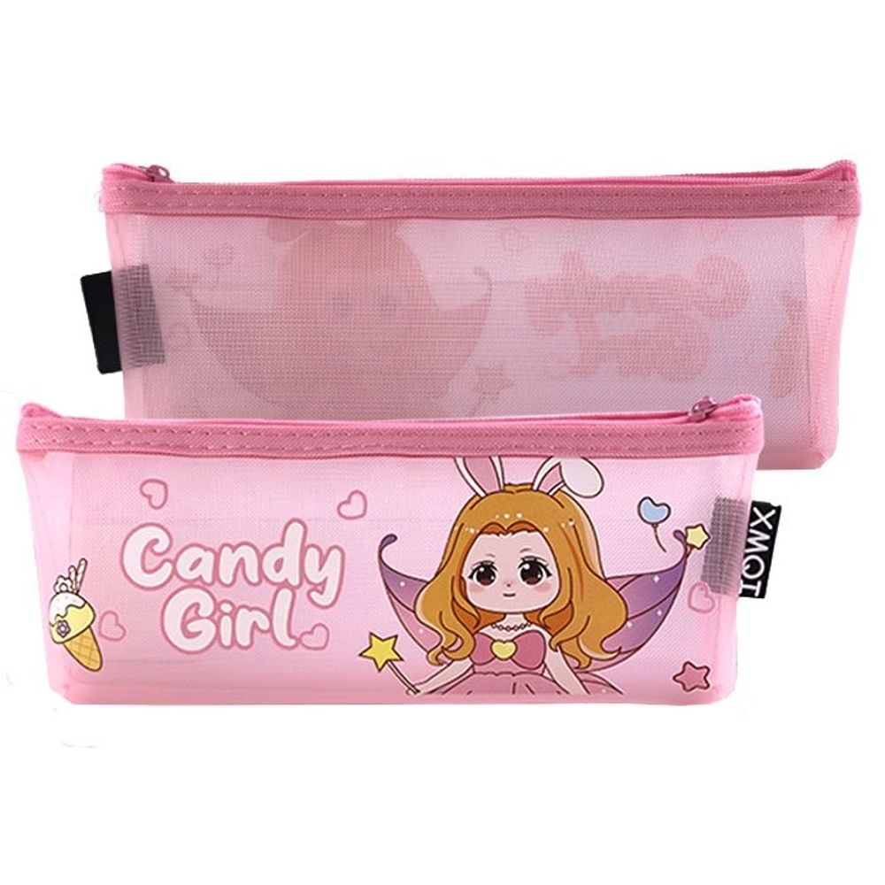Пенал - косметичка, Alingar, ПВХ-сеточка, молния, 90 х 215 мм, "Candy Girl", розовый (девочка фея)