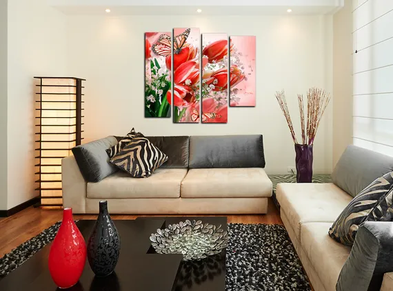 Модульная картина "Красные тюльпаны"