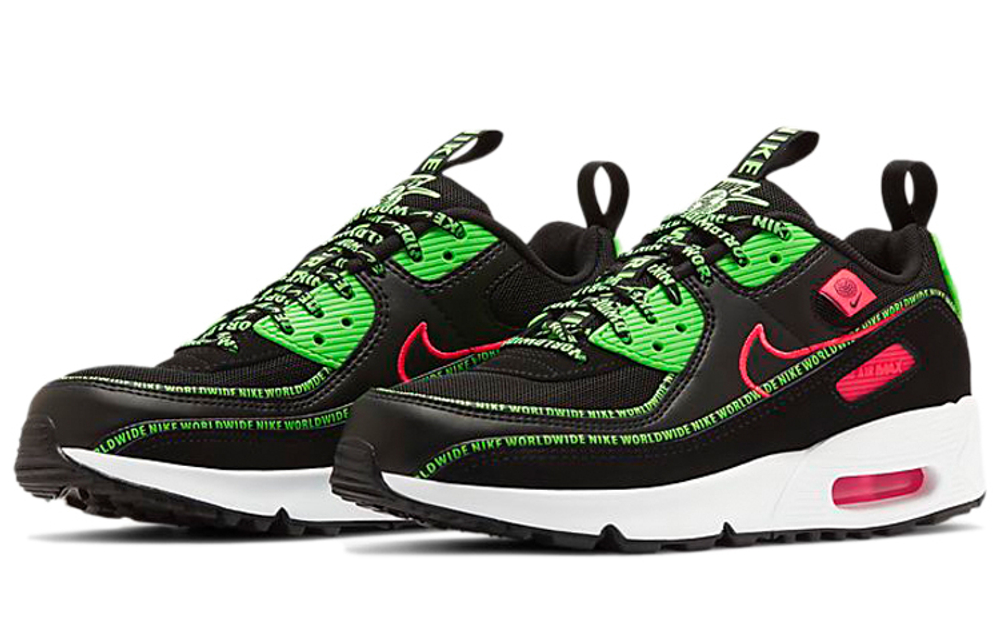 Nike Air Max 90 comfortable leather shock absorption non-slip low-top marathon running shoes GS black red green