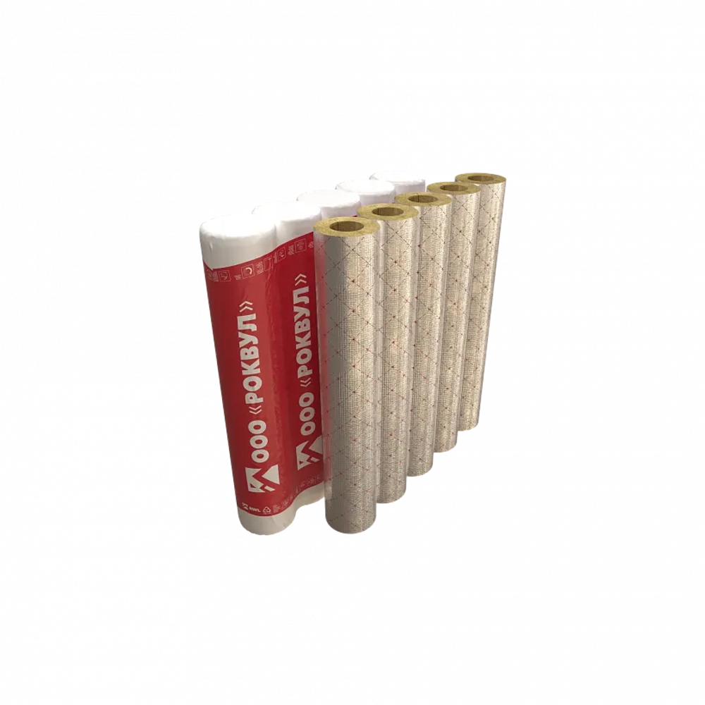 Цилиндр навивной гидрофобизированный из минеральной ваты на основе горных пород базальтовой группы кашированный армированной алюминиевой фольгой RWL 80 Кф, РОКВУЛ