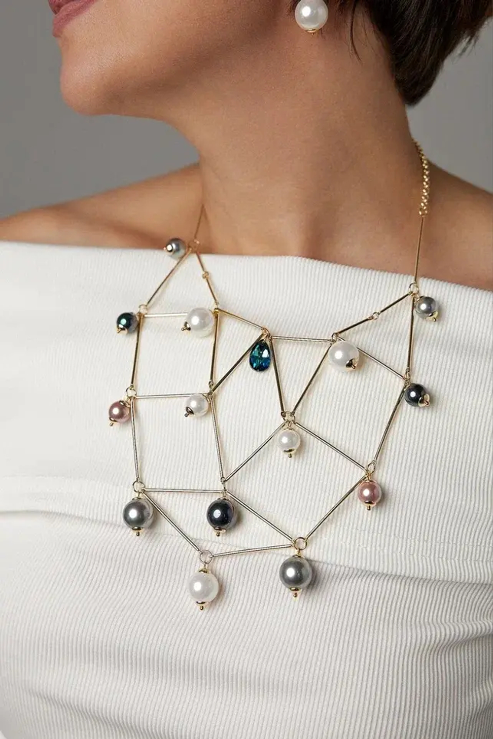 Колье "Ренессанс" с кристаллом Swarovski и жемчугом Майорка, оттенок золото