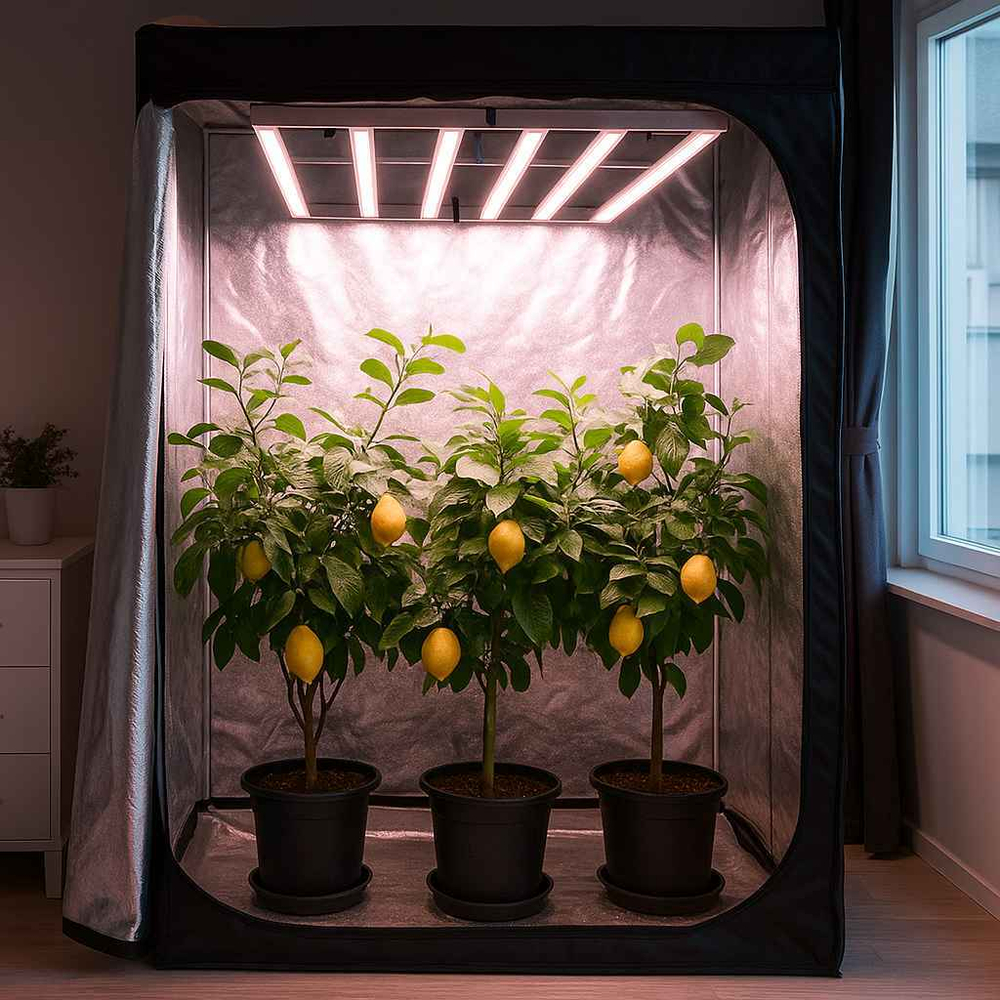 Светильник для растений 650 Вт в гроутенте 120x120 см, равномерное освещение