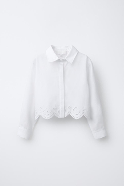 ZARA УКОРОЧЕННАЯ РУБАШКА SCHIFFLY, ЖЕЛТОВАТО-БЕЛЫЙ