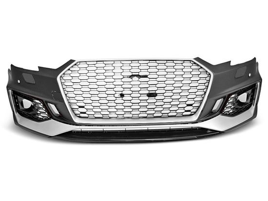 Бампер передний для Audi A4 B9 (15-18) с черной накладкой в стиле RS4