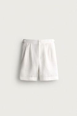 ZARA ШОРТЫ REGULAR FIT С ХЛЯСТИКАМИ, БЕЛЫЙ