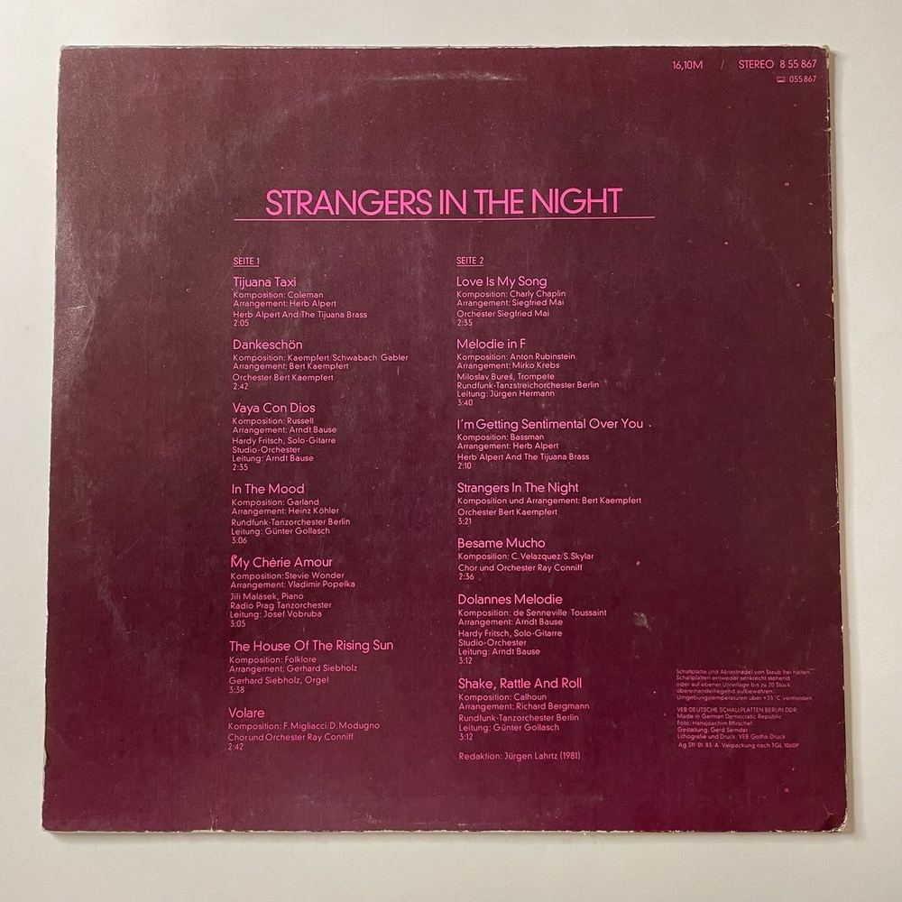 Винтажная виниловая пластинка LP Сборник Strangers In The Night (ГДР 1983)