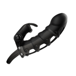 Черная закрытая вибронасадка 19,2см с подхватом мошонки и стимулятором клитора Pretty Love Cuper Penis Sleeve BI-026239