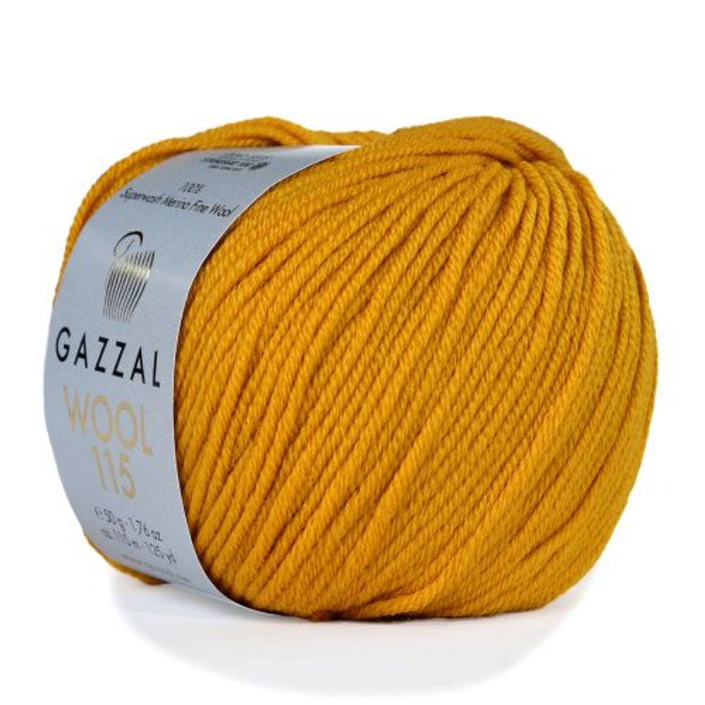 Пряжа GAZZAL Wool 115 цвет 3316 охра 50 гр. 115 м 100% тонкая шерсть мериноса супервош