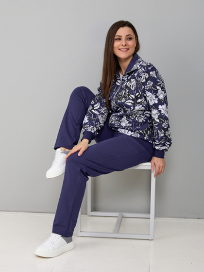 Костюм с брюками КБ-184/индиго-тюльпаны