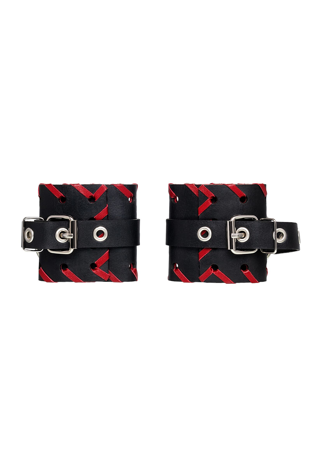 Наручники Pecado BDSM, с красной окантовкой, натуральная кожа, черные