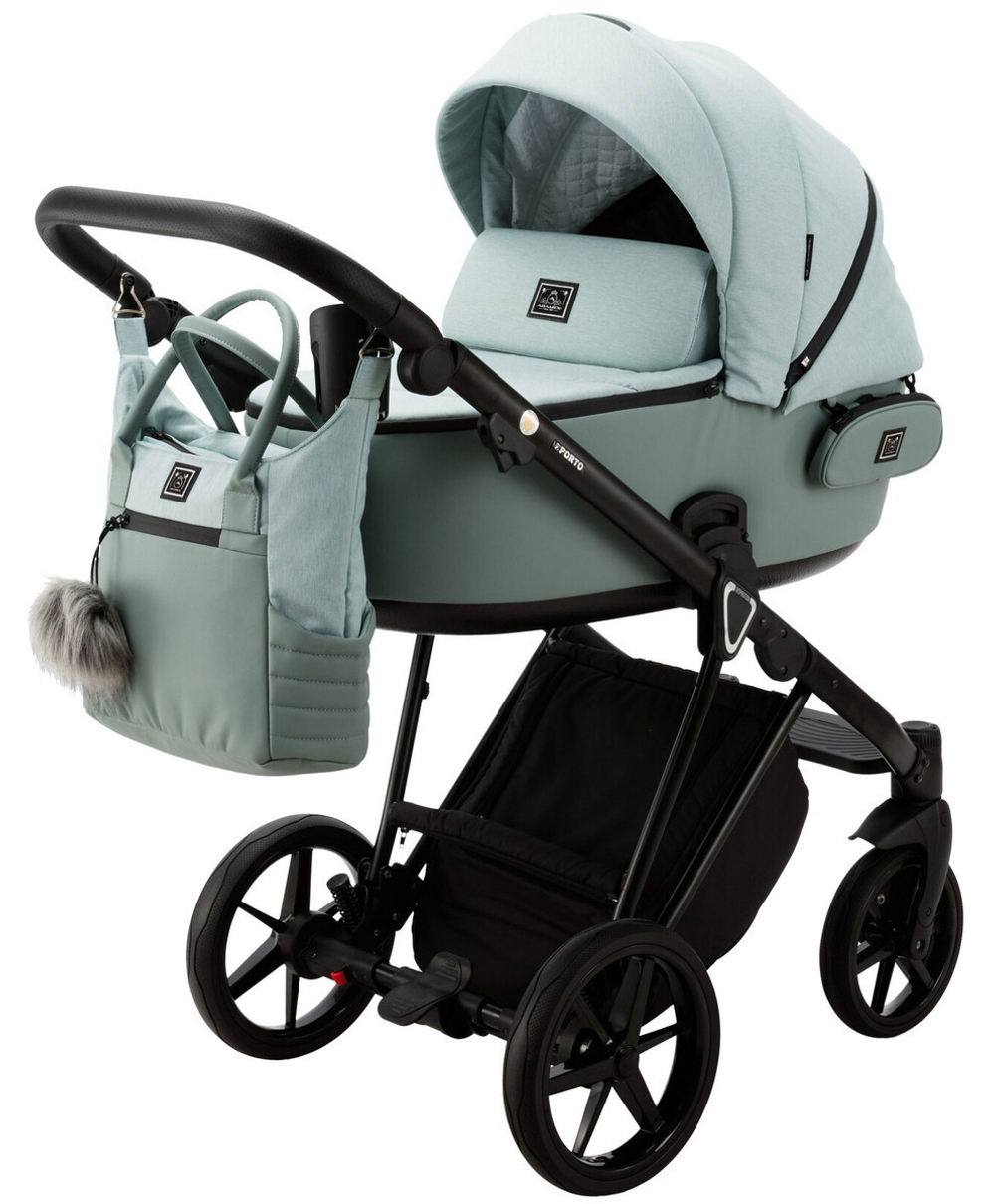 Детская коляска Adamex Porto 2 в 1 PO-PS25 (СЕРО-ЗЕЛЕН+СЕРО-ЗЕЛЕН.КОЖА)