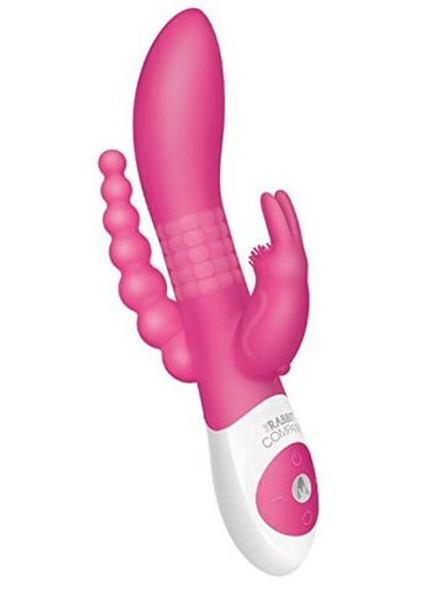 Розовый вибратор-кролик с анальным отростком The Beaded D.P.Rabbit