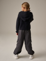 Толстовка пушистая с капюшоном на молнии для девочки Next Q87-988, Темно-серый