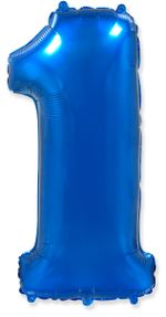 Шар (40"/102 см) Цифра, 1, Синий, в упаковке