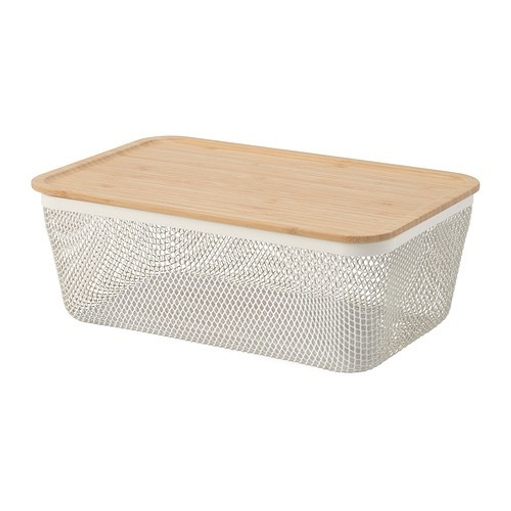 IKEA 365+ Корзина с крышкой 32x21x13 см, металл/бамбук белая