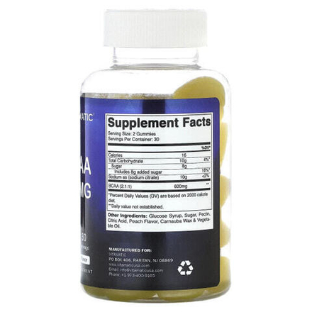 Аминокислоты Vitamatic, BCAA, натуральный персик, 300 мг, 60 жевательных таблеток
