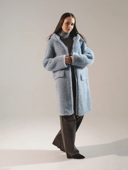 Шуба из 100% шерсти мериноса, голубая, Severina