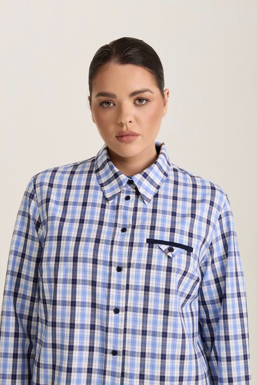 Рубашка с декоративным карманом в клетку, синий